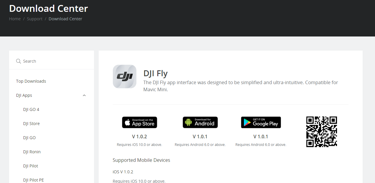 screenshot of DJI's site where you can download the DJI Fly app directly - part of our DJI Fly App Requires a 64-bit OS FYI article