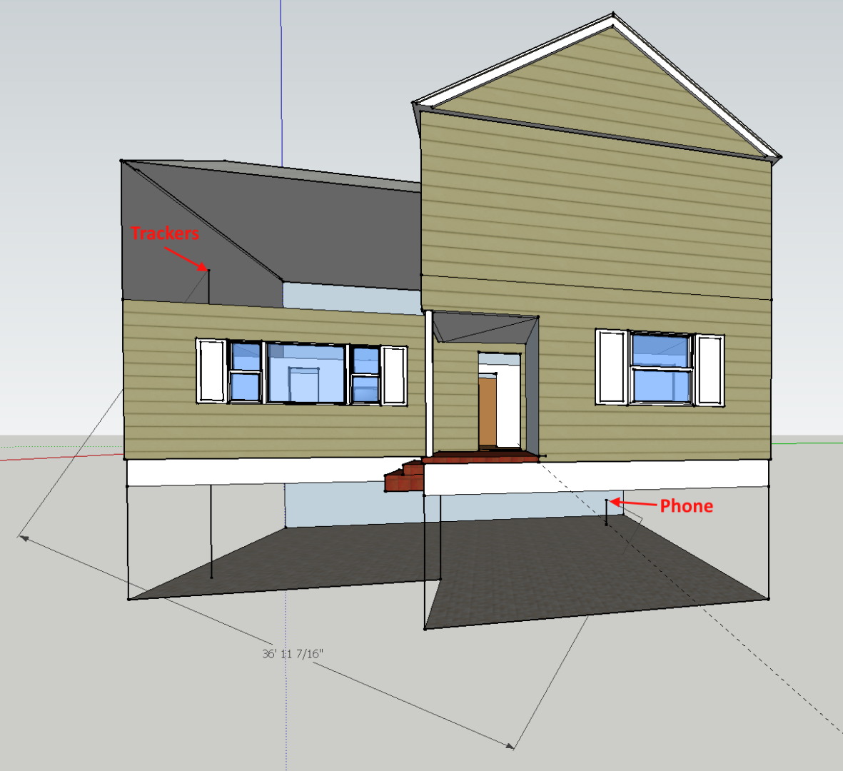 a rough Google SketchUp photo of my house and where the trackers were tested, part of the PebbleBee Finder 2.0 and BlackCard Review