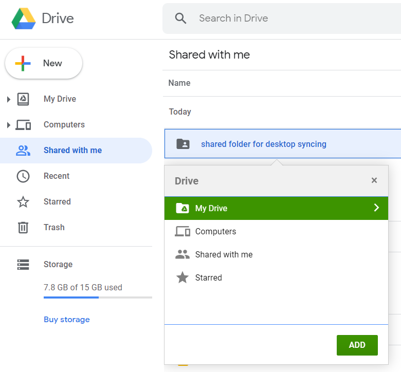 google sync and backup shared with me