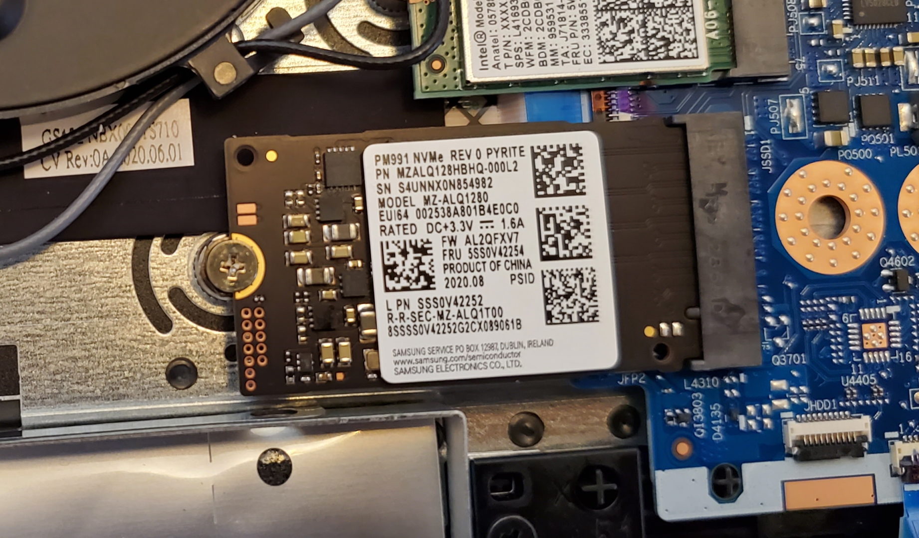 photo of the m2 ssd with the thermal pad removed