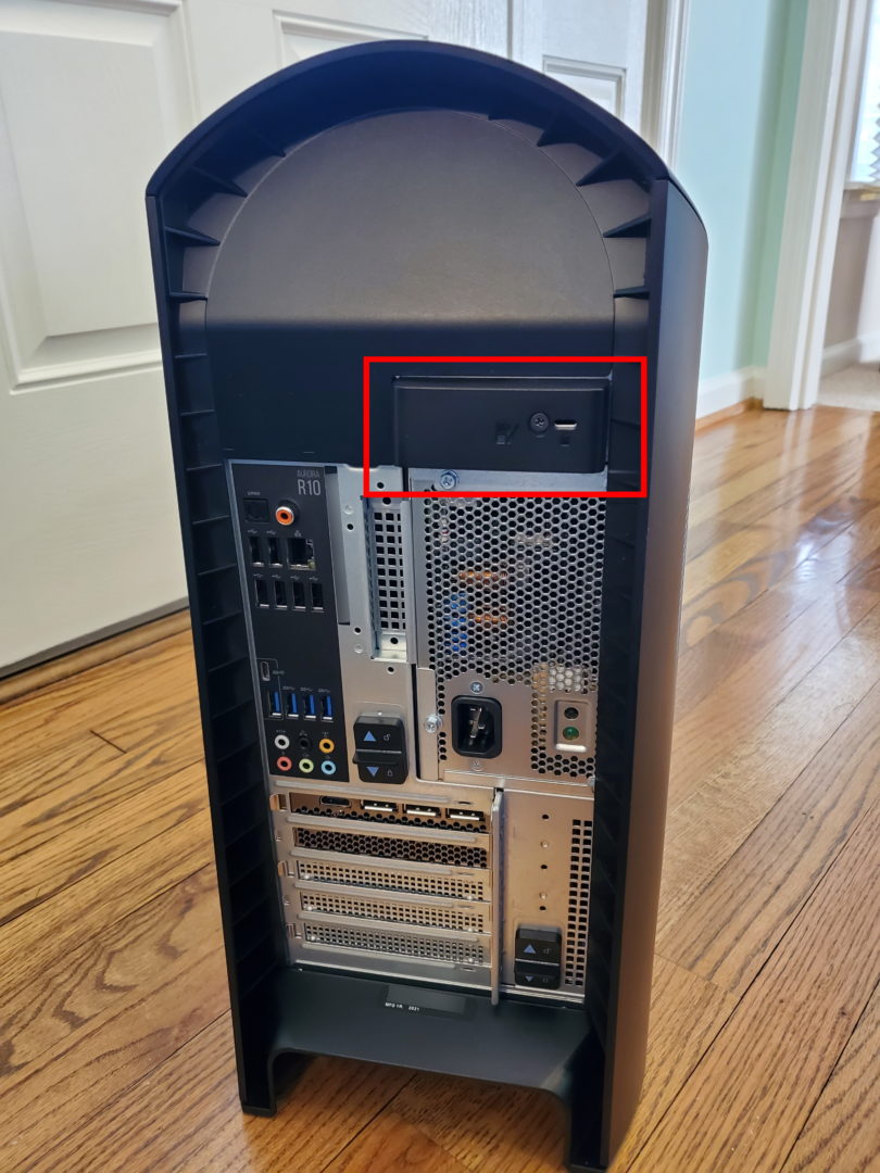 photo of the rear of an alienware aurora r10 desktop