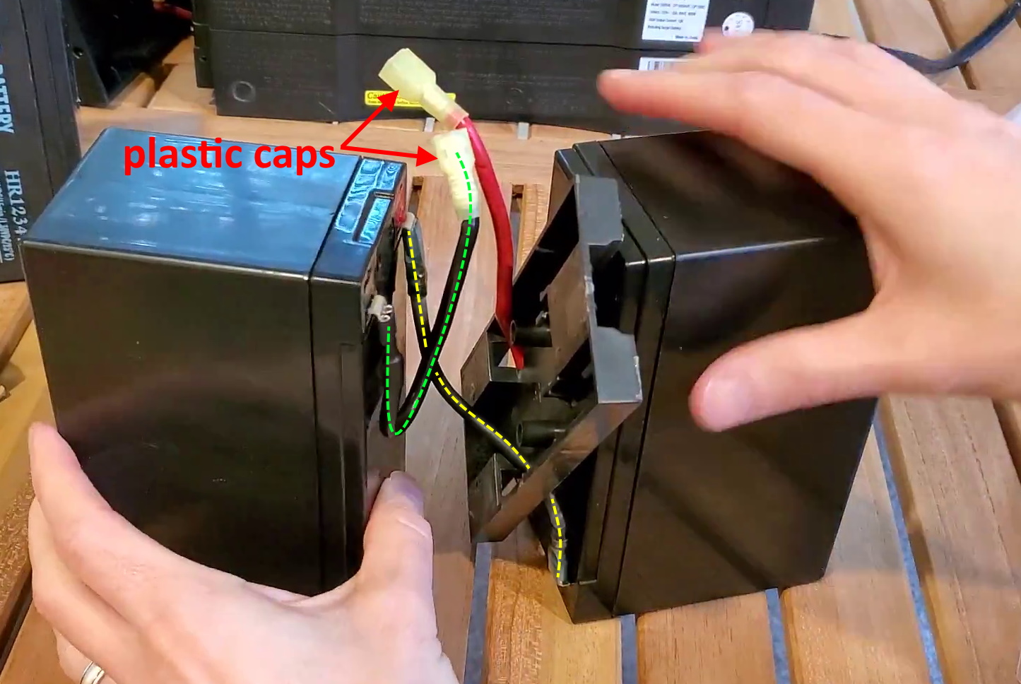 diagram showing how the internal wires need to be wired to the batteries, part of the How to Replace a CyberPower 1500AV UPS Battery article