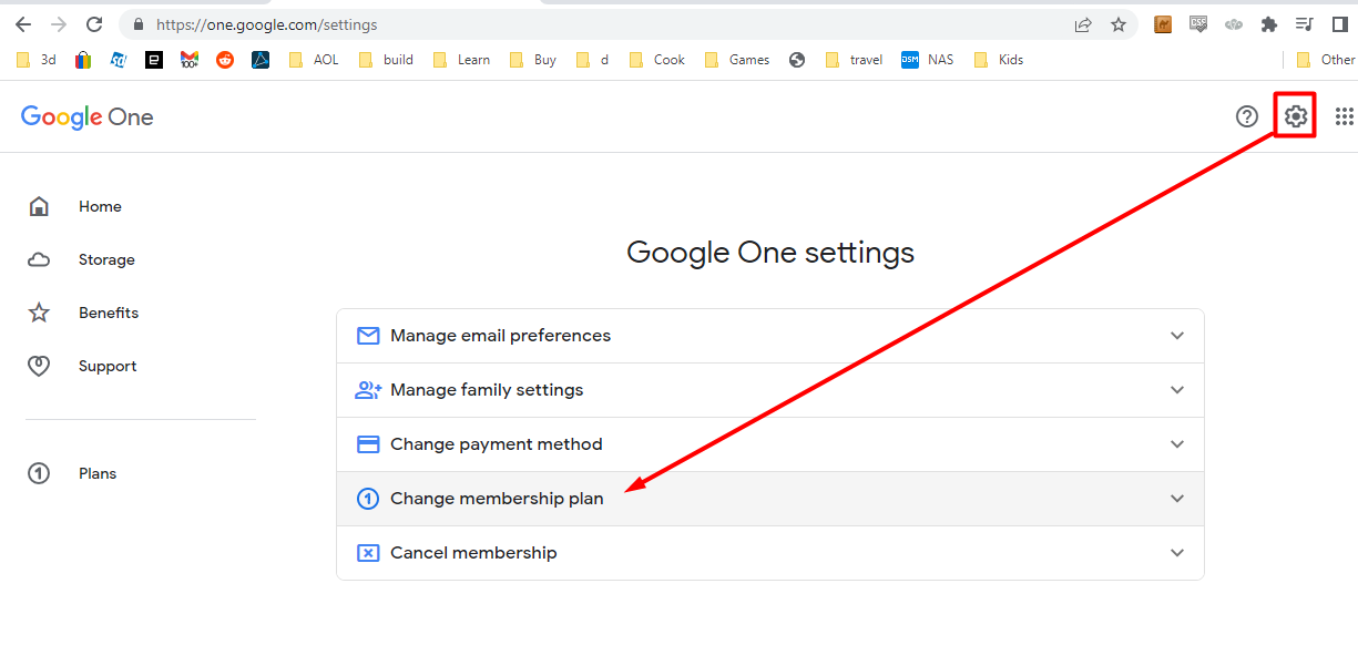 the link to change membership plan when learning how to downgrade a google one plan