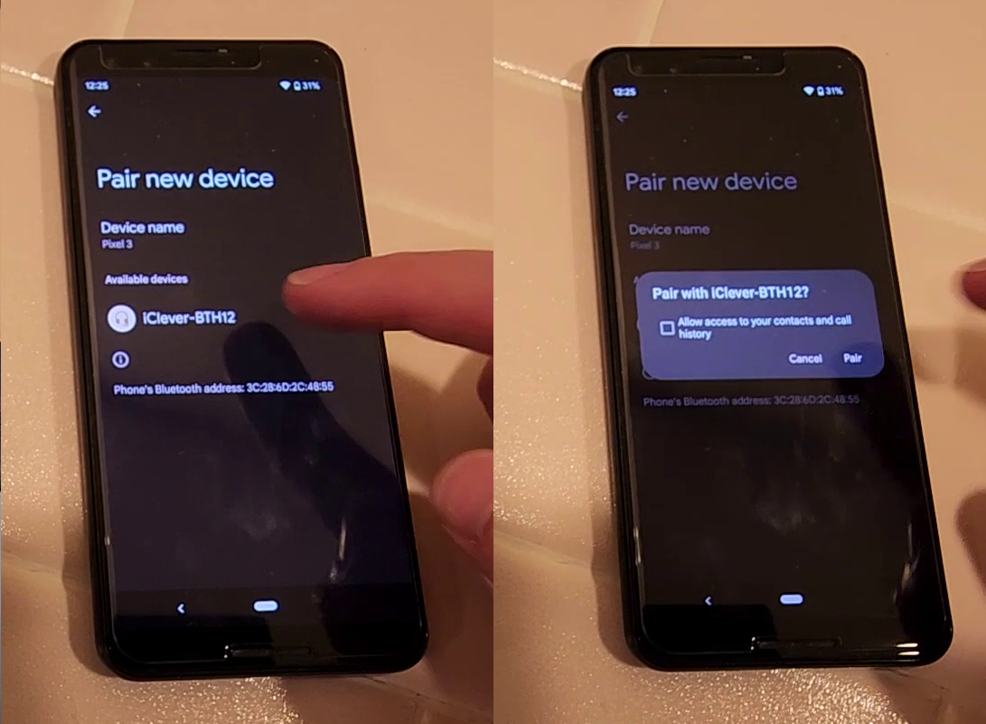 shows the process of pairing a new device on a google pixel 3